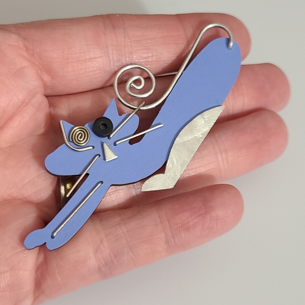 Vintage Marie Christine Cat Brooch Modern Art Artsy Unique Unsigned Estate - Picture 1 of 6